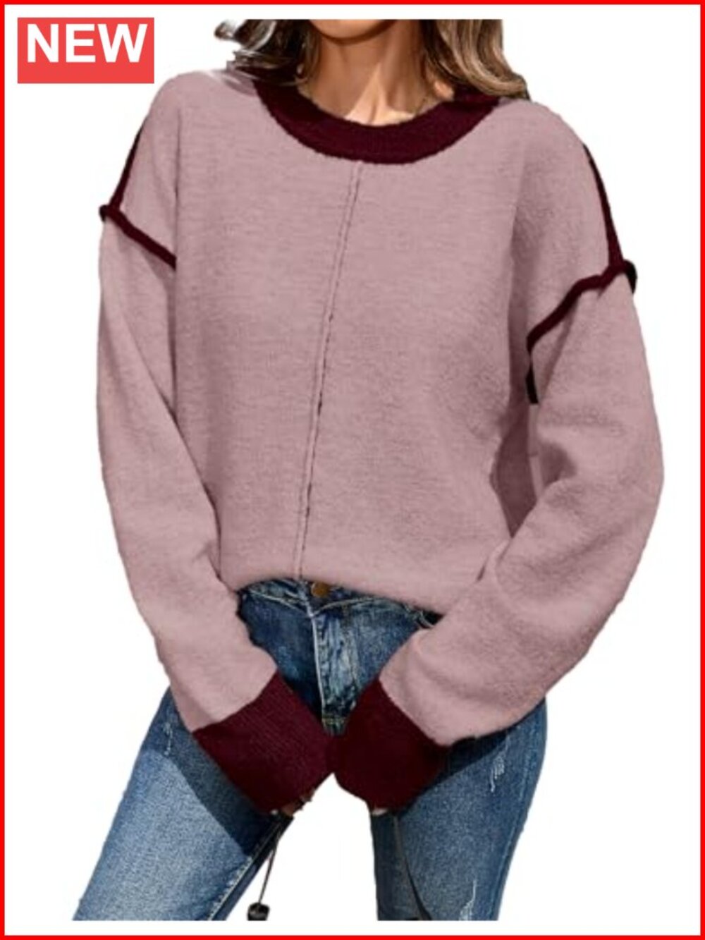 SunnyMelody Ribbed Knit Color Block Pullover Sweater